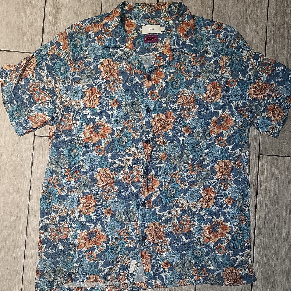 Onia Blue and Orange Casual Button Down Shirt